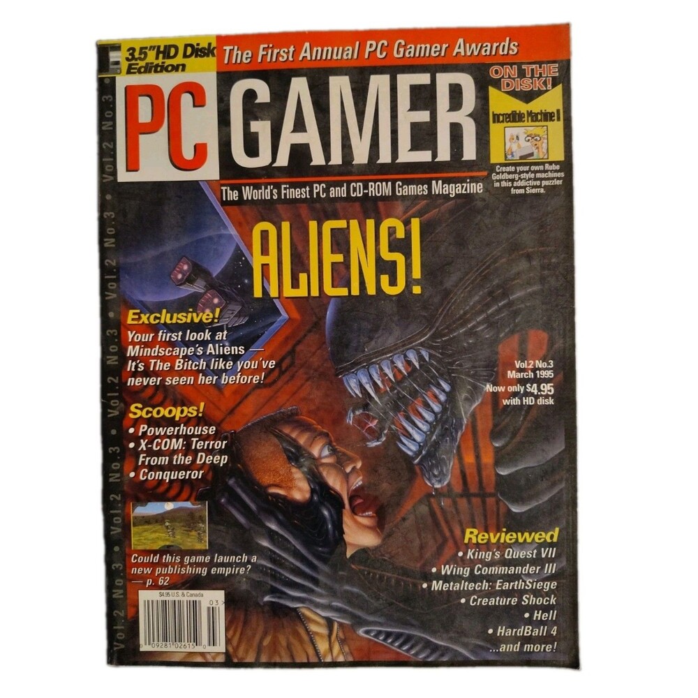 PC Gamer Magazine March 1995 Issue 010 Aliens Cover NO SUBSCRIBER LABEL Vintage